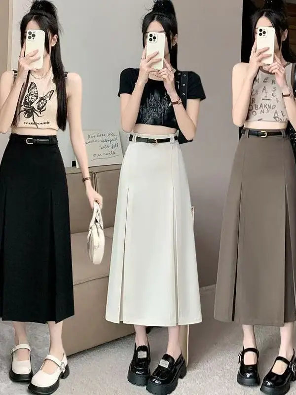 864756-e7ea33.jpg plus Size Suit Skirt High Waist Elastic Women's Summer New Sle A-Line Midi Skirt Belly Cover Pleated Skirts Casual Wear - Image 1