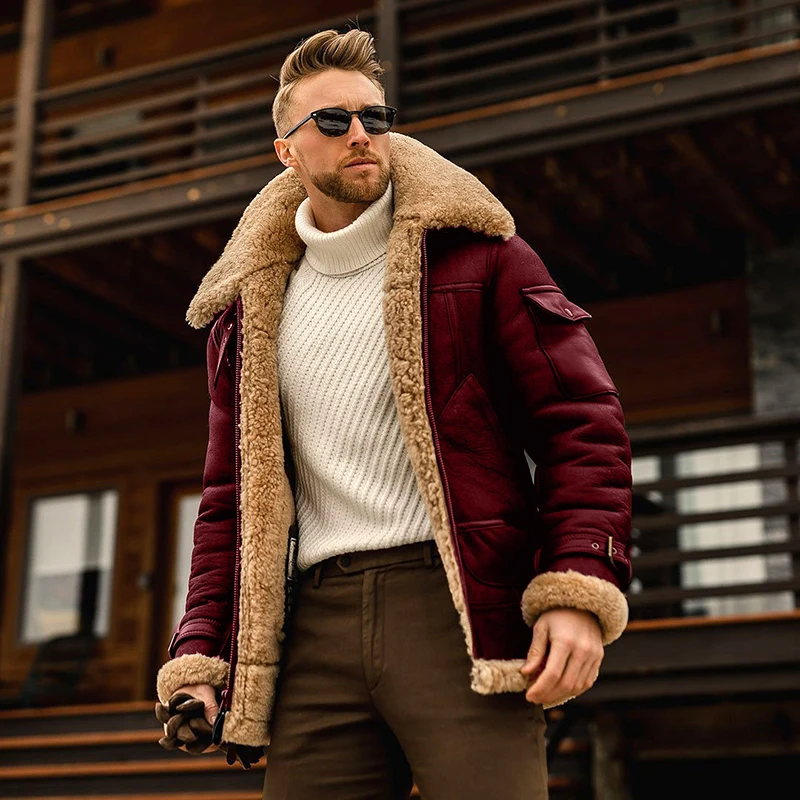 2022 New 5XL Men Winter Parka Fleece Lined Thick Warm Fur Collar Coat Male Plush Jackets Autumn Work Outwearing Black Red Brown