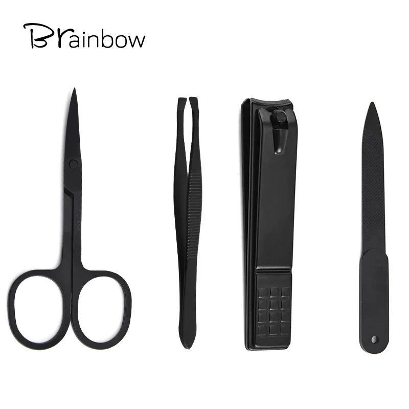 Brainbow 4pcs/set Manicure Tools Nail File Clipper Scissors Tweezers Stainless Steel Pedicure Manicure Nail Art Tools Kit