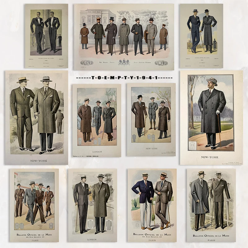 1930S Londra New York Paris Gentleman Dressing Poster Canvas Printing 1930S Men Fashion Wall Decor Uomo Abbigliamento Wall Art Picture