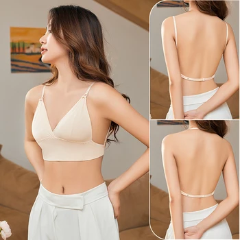Invisible Push Up Bra Backless Sexy Women Bras Low Cut Plunge Brassiere Open Back Wedding Underwear Seamless Deep U Lingerie 1