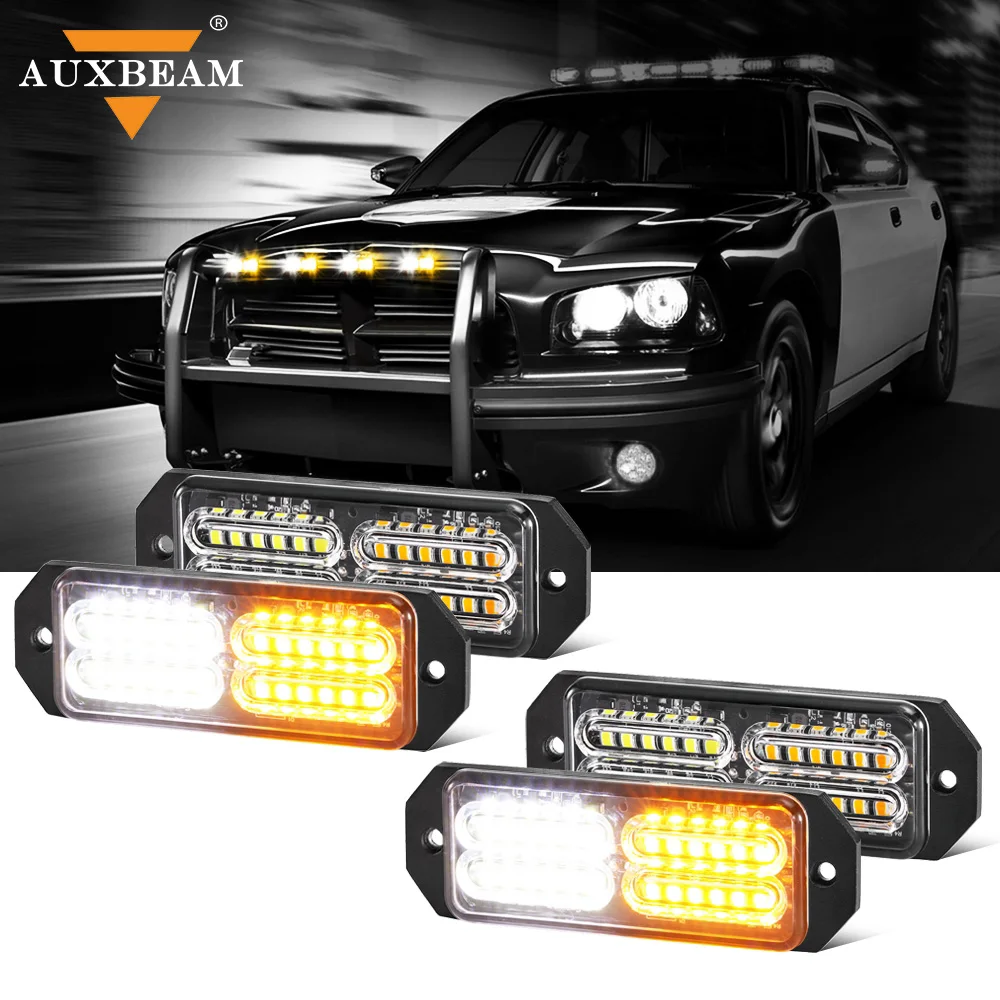 4Pcs LED Grille Strobe Lights 1224V 17 Flashing Mode Emergency Warning
