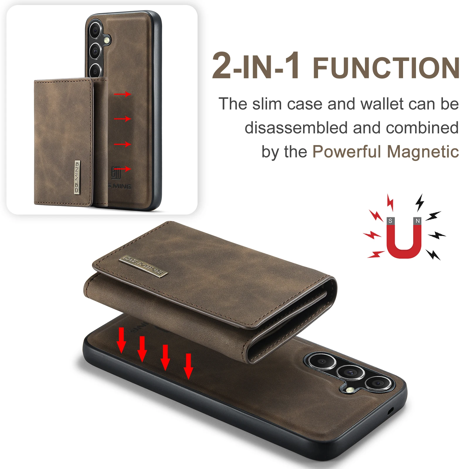 Premium Detachable Leather Magnetic Wallet Case by DG.MING