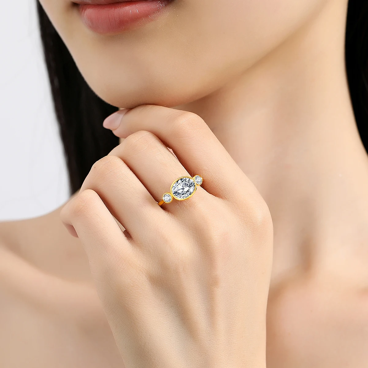 100% Real 14k Gold Moissanite Ring Oval 2carat 7*9mm Stone Women  AU585 Original K Gold Luxury Brand Wedding Jewelry Gift Female 2