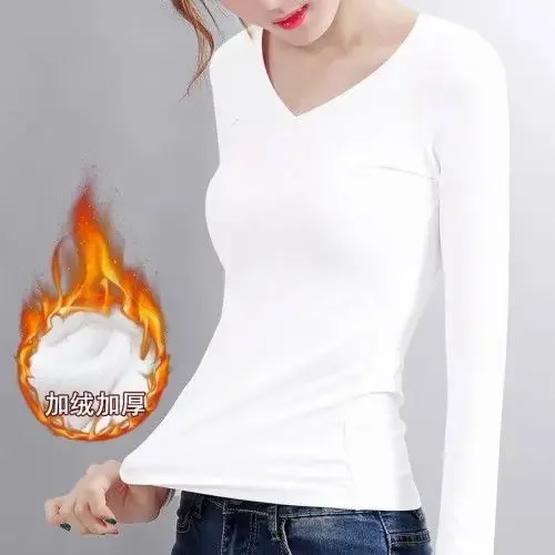 Camiseta de manga larga de terciopelo con temperatura constante para mujer, Top térmico de fibra calefactora de terciopelo fino, Otoño e Invierno