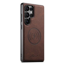 Luxury Faux Leather Phone Case with Magnet Wireless Charging and Frosted Feel - Galaxy Note20 Ultra (Brown)