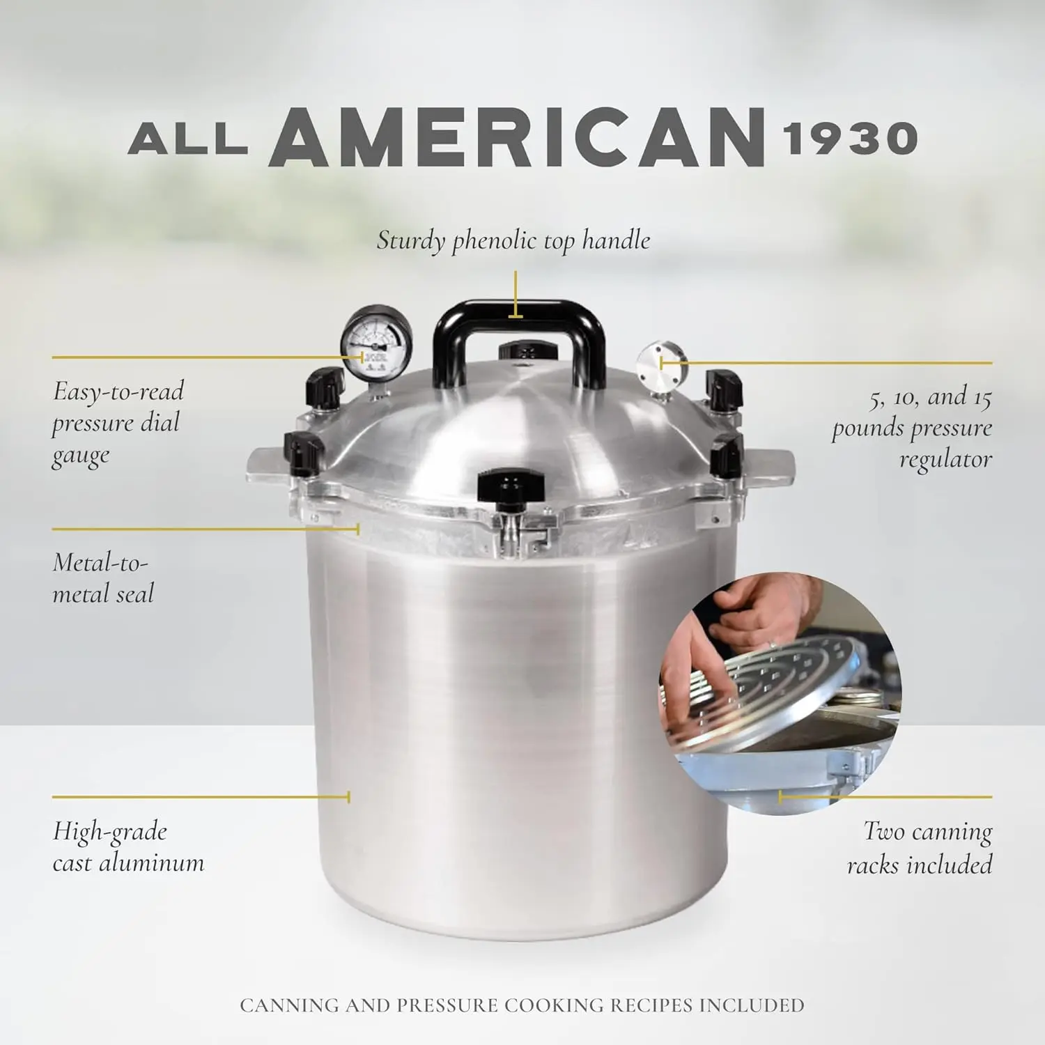 : 25qt Pressure Cooker/Canner (The 925) - Exclusive Metal-to-Metal Sealing System - Easy to Open & Close - Suit 2