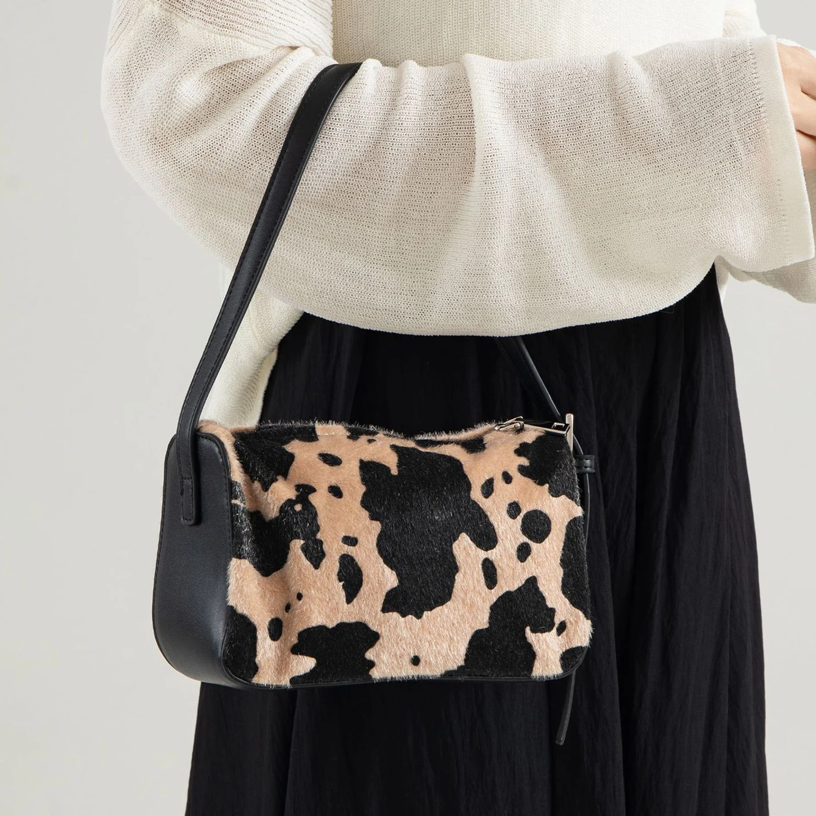 Cow Pattern Shoulder Bag Large Underarm Bag Fashion Square Bag for Women Work Shopping Travel Daily