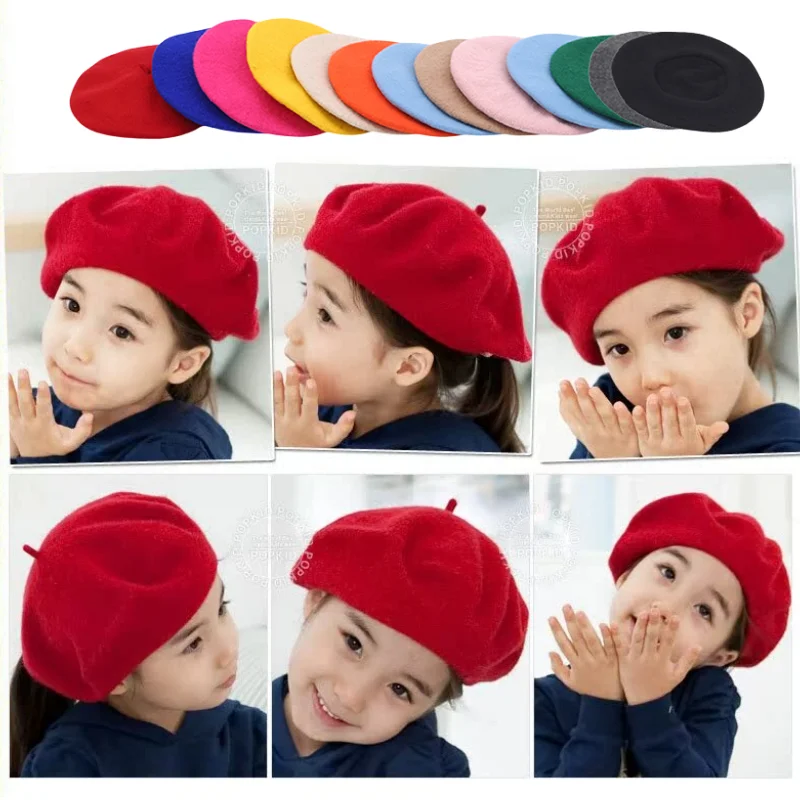 baby hat fashion baby beret hat for girls wool vintage children beanies cap kids painter hats toddler candy color hair accessories