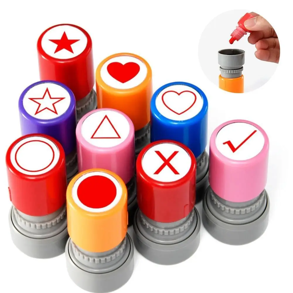 Portable Multi Pattern Math Geometry Stamp DIY Self Inking Teacher Use Stamp Triangle Trapezium Mini Drawing Stamp Class