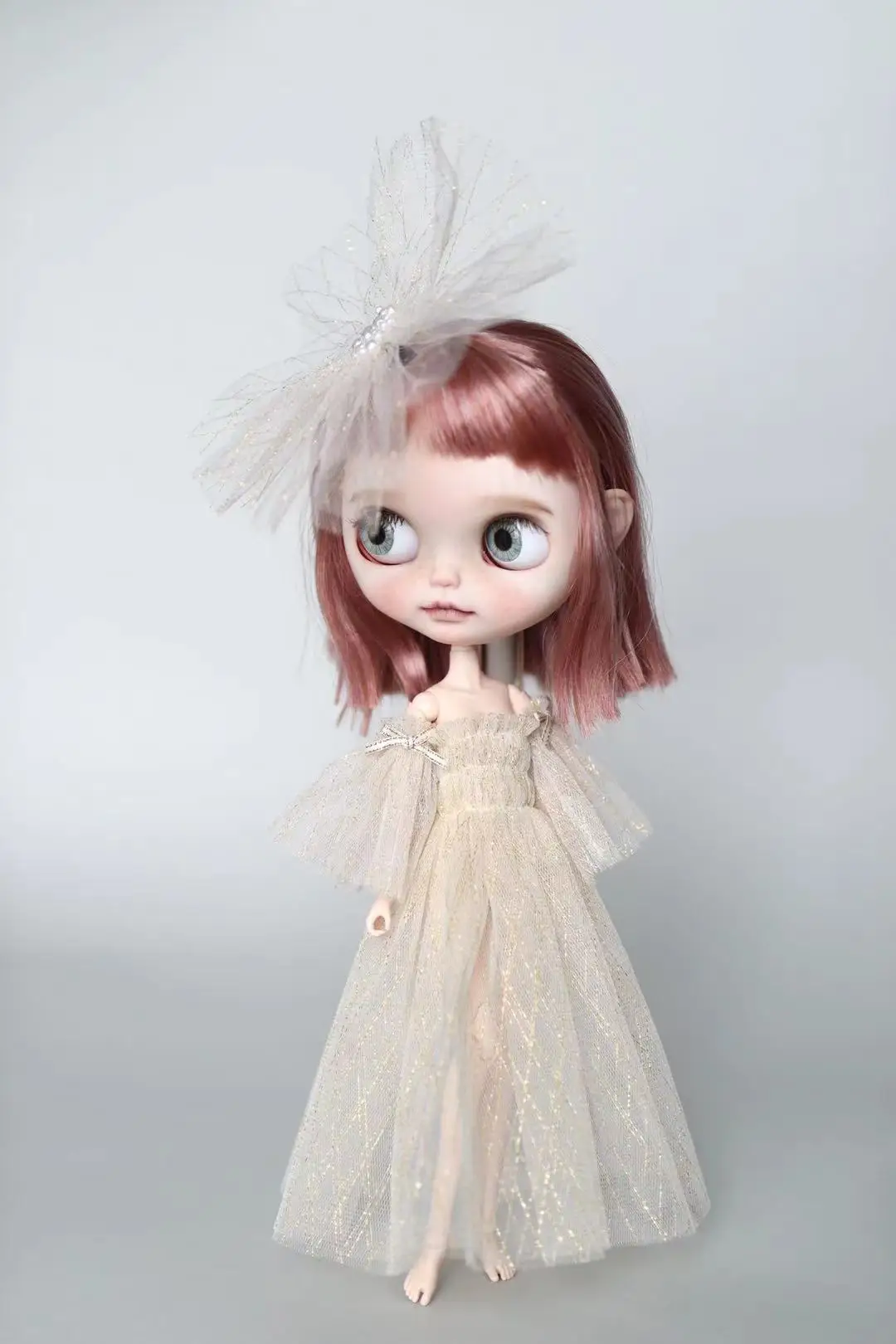 

Одежда для кукол Blythes, подходит для 1/6 ob24, модная женская Фата + сетчатая длинная юбка на одно плечо, комплект из 2 предметов