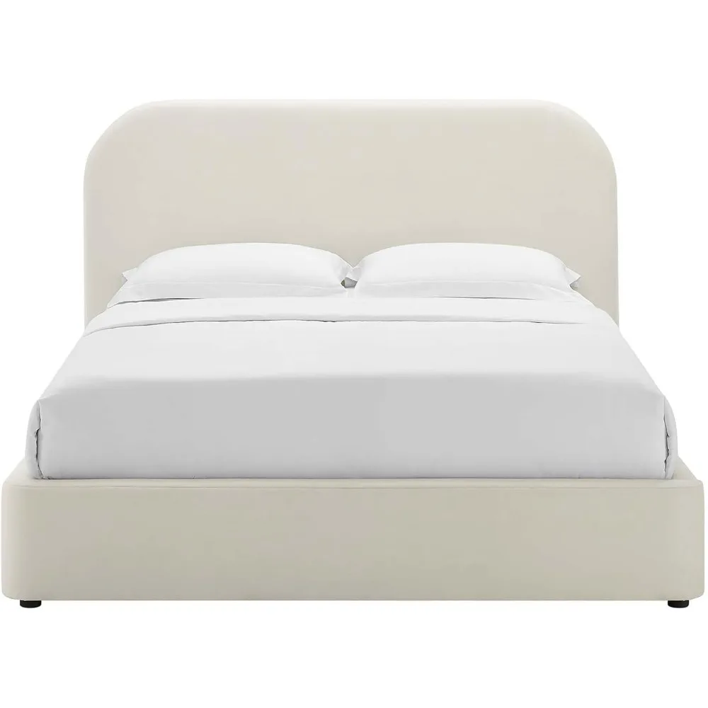 Modway Keynote Modern Queen Bed Frame with Curve Shaped Headboard in Alabaster, Upholstered in Performance Velvet, Queen Size Pl 6