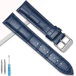 Genuine Leather Watch Strap - Elegant Universal Replacement Band - 22mm (Blue - S)