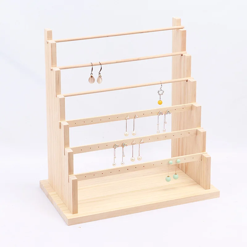 

Wood Earring Stand Holder with Holes for Earrings Ear Stud Necklace Hanging Jewelry Organizer Display Ear Studs Pendant Rack