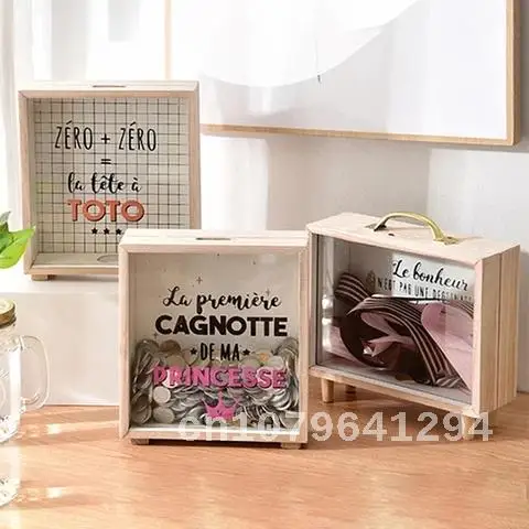 

Wooden Case Piggy Bank Money Coin Stamp Collecting Desktop Decoration Accessories Stationery Storage Vintage Pen Box Home Decor