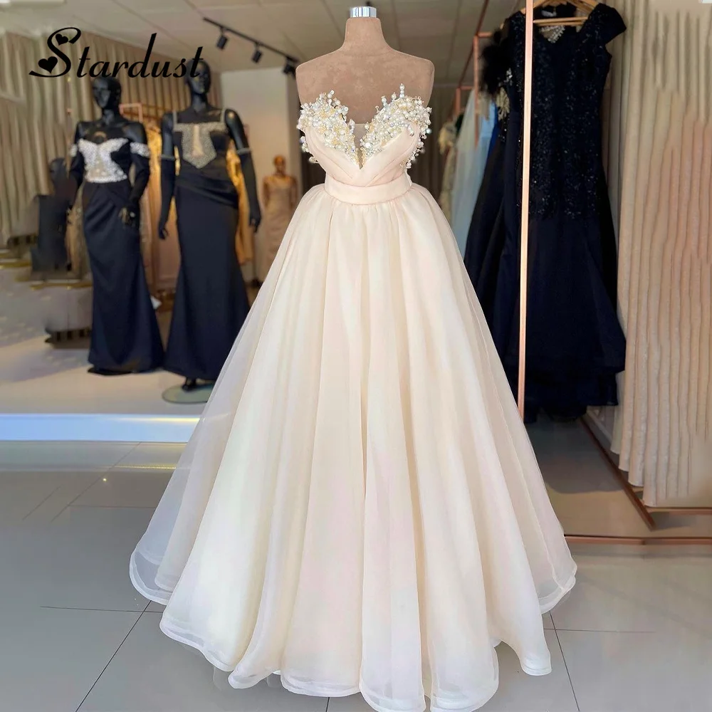 

Stardust Glamorous A-Line Evening Dresses Sweetheart Corset Beading Pearls Tulle Pleat Vestidos Para Graduación Drop Shipping