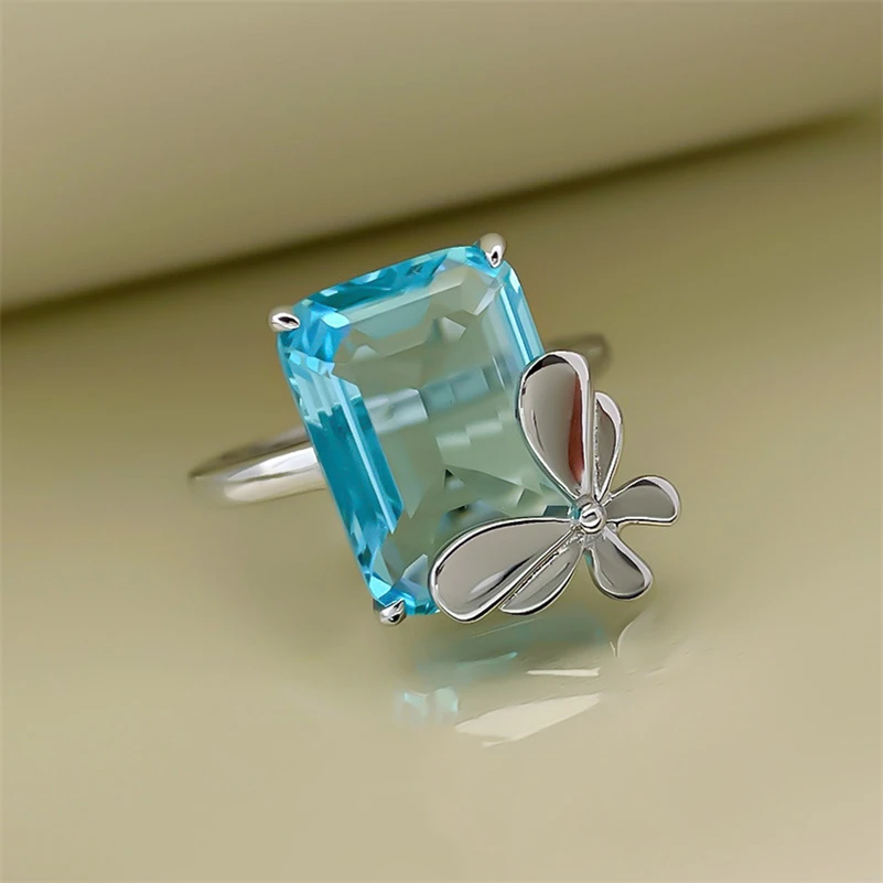 

100% 925 Sterling Silver Blue Origin Sapphire Ring for Women Anillos De Wedding Bands Engagement Sapphire Gemstone Ring Box