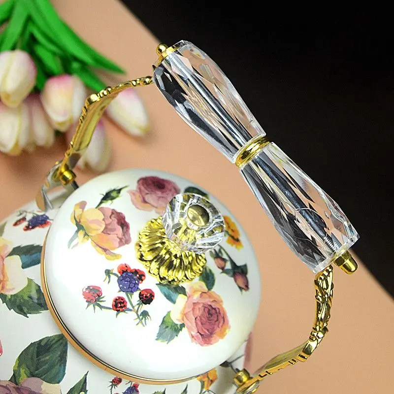 Vintage Oil Painting Rose Enamel Kettle Teapot Coffee Milk Pot Induction Cooker Open Flame Universal Cooker