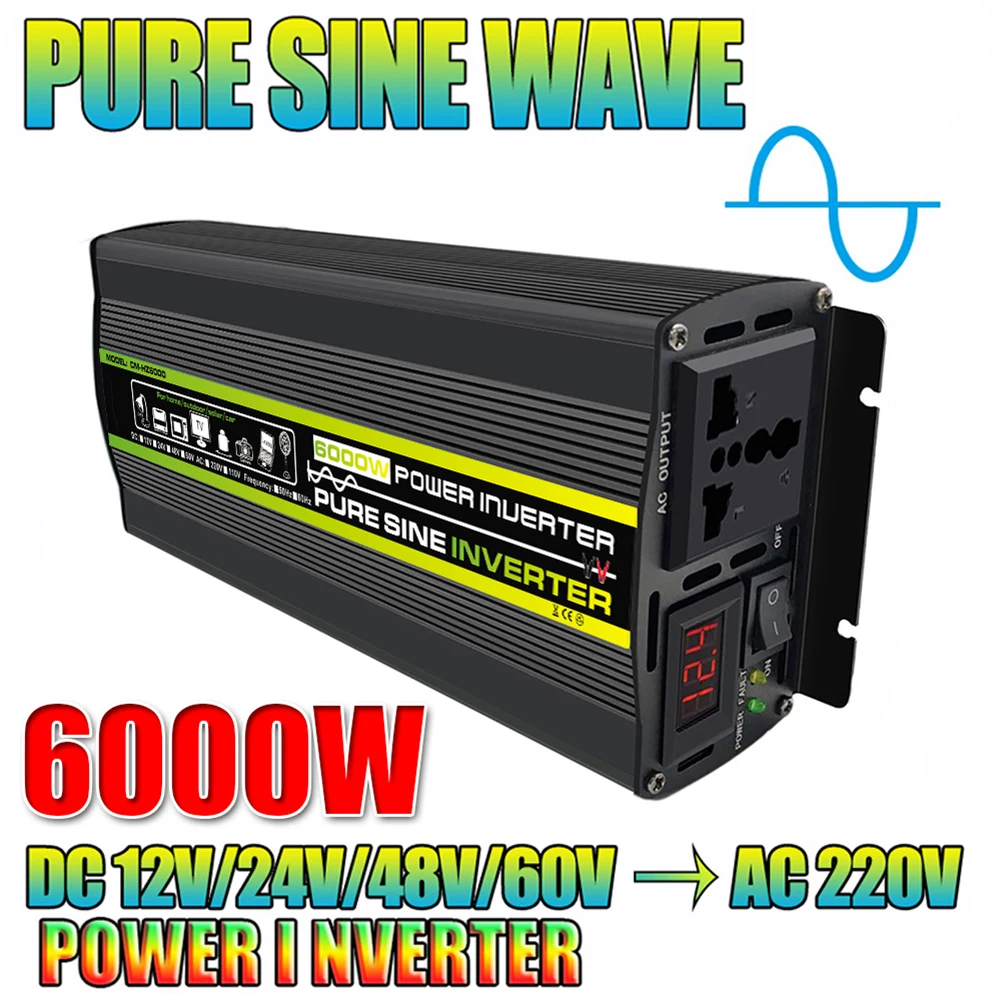 

1000W Pure Sine Wave Inverter DC 12V/24V To AC 220V Solar Car Power Converter LED Voltage Screen Display Car Inverters