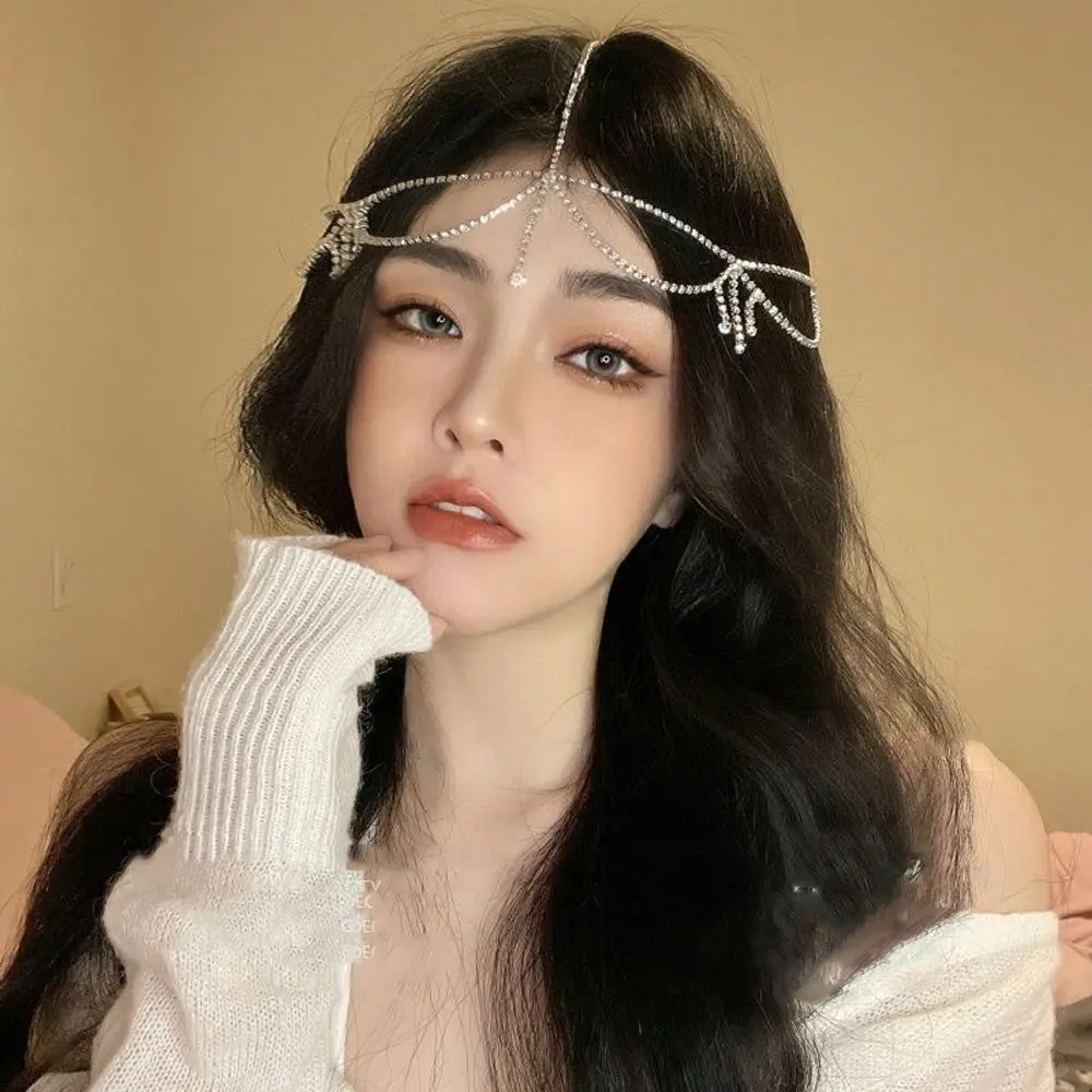 Photograph Rhinestone Forehead Chain Elegant Water Drop Women Hearwear Korean StyleVeil Bohemian Hair Hoop Bride Hair Ornament