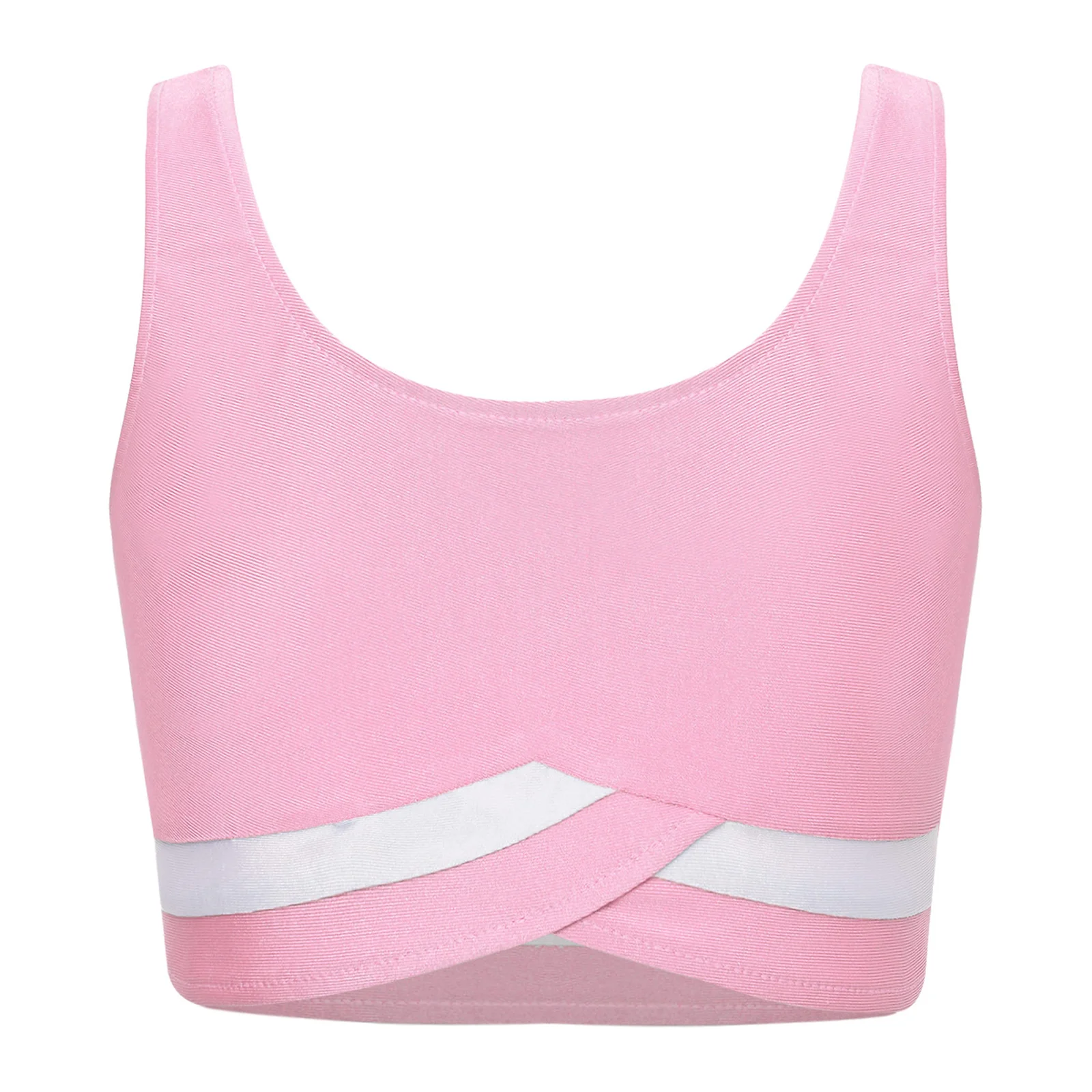 Kids Tops Girls Contrast Color Athletic U Neck Sleeveless Sports Vest Crop Tops Gymnastics Figure Skating Yoga Workout
