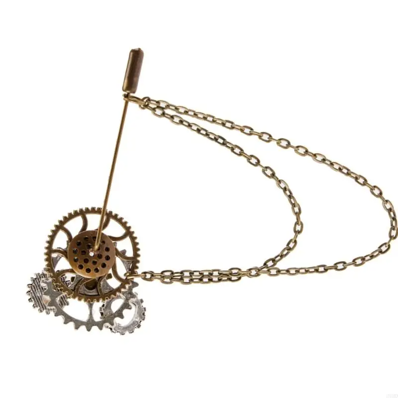 Steampunk Vintage Gear Brosche Kette Kragen Pin Gothic Anstecknadel Abzeichen Schmuck für Damen und Herren Halloween Party Kostüm