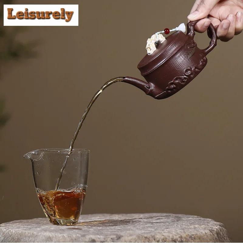 240ml Vintage Yixing Purple Clay Teapot Handmade Taihu Bamboo Stone By Lake Pot Raw Ore Purple Mud Tea Maker Kettle Zisha Teaset