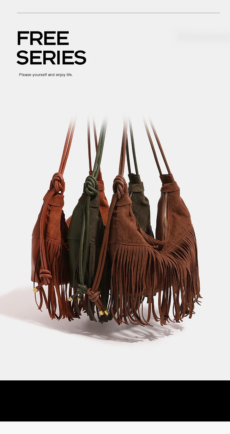Stile bohémien in pelle scamosciata imitazione donna 2024 nappa smerigliata sotto le ascelle gnocco bifacciale di grande capacità, tracolla_voghion.com