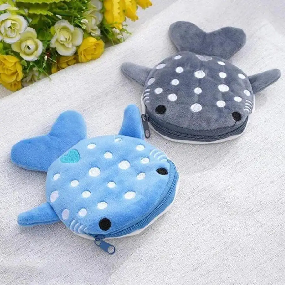 Cute Blue Whales Coin Purse Plush Zipper Coin Wallet Little Shark Shape Women's Wallet Change Purse Key Earphone Pouch Sanitary