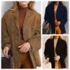 Vintage Brown Blazer Women Suede Leather Jacket Autumn Fashion Single Breasted Lapel Loose Coats Street Office Lady Outerwears