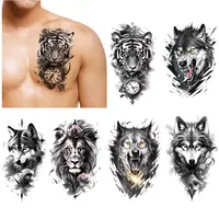 Waterproof Temporary Tattoos for Men Women Lion Tiger Wolf Animal Tattoo Sticker Body Art for Arm Fake Tattoo