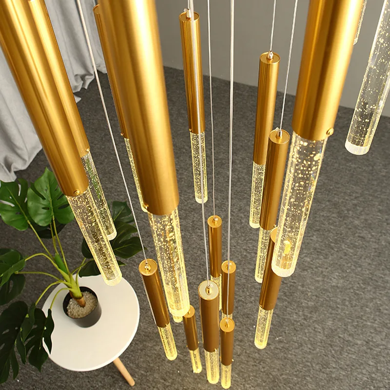 Nordic Led Staircase Ceiling Chandeliers Gold Black for Living Room Hall Pendant Lamps Home Decor Suspension Lusters Luminaires