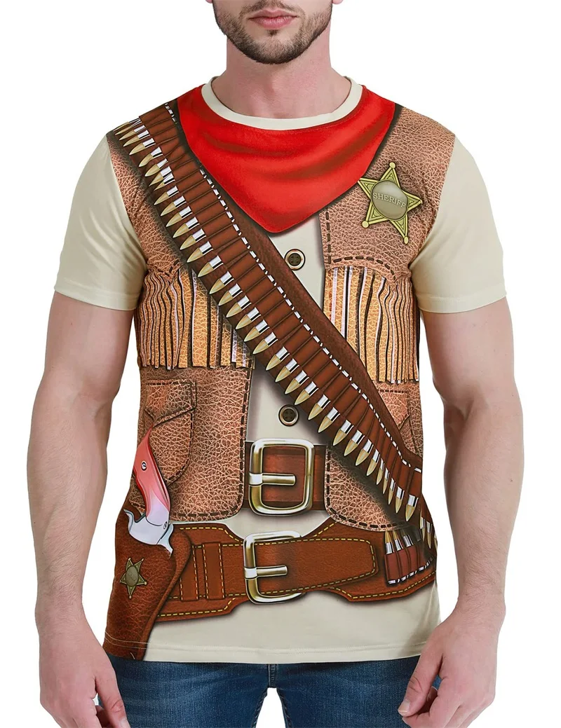 Mens Casual Short Sleeve Western Cowboy T Shirt