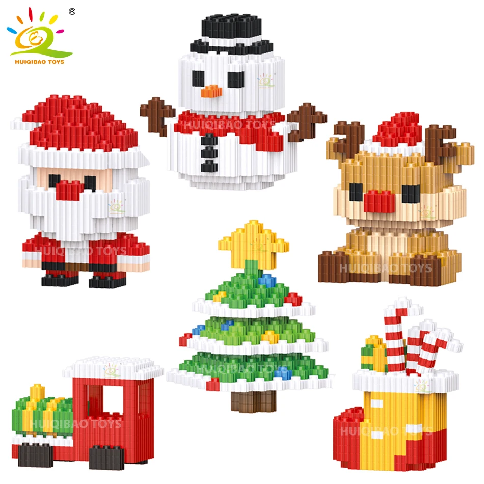 HUIQIBAO Santa Claus Snowman Model Micro Building Blocks Elk Christmas ...
