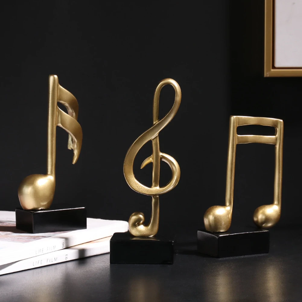 

3pcs Golden Musical Note Figurine Decorative Art Statue Handicraft Living Room Wine Cabinet Desk Ornament Home Decor Accessories