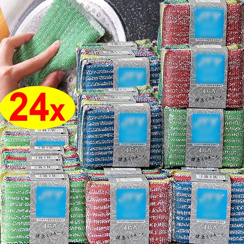 

New Steel Wire Sponge Wipes Reusable Double Sided Cleaning Cloth Non-stick Oil Brush Kitchen Dishcloth Rags Towels Scouring Pad