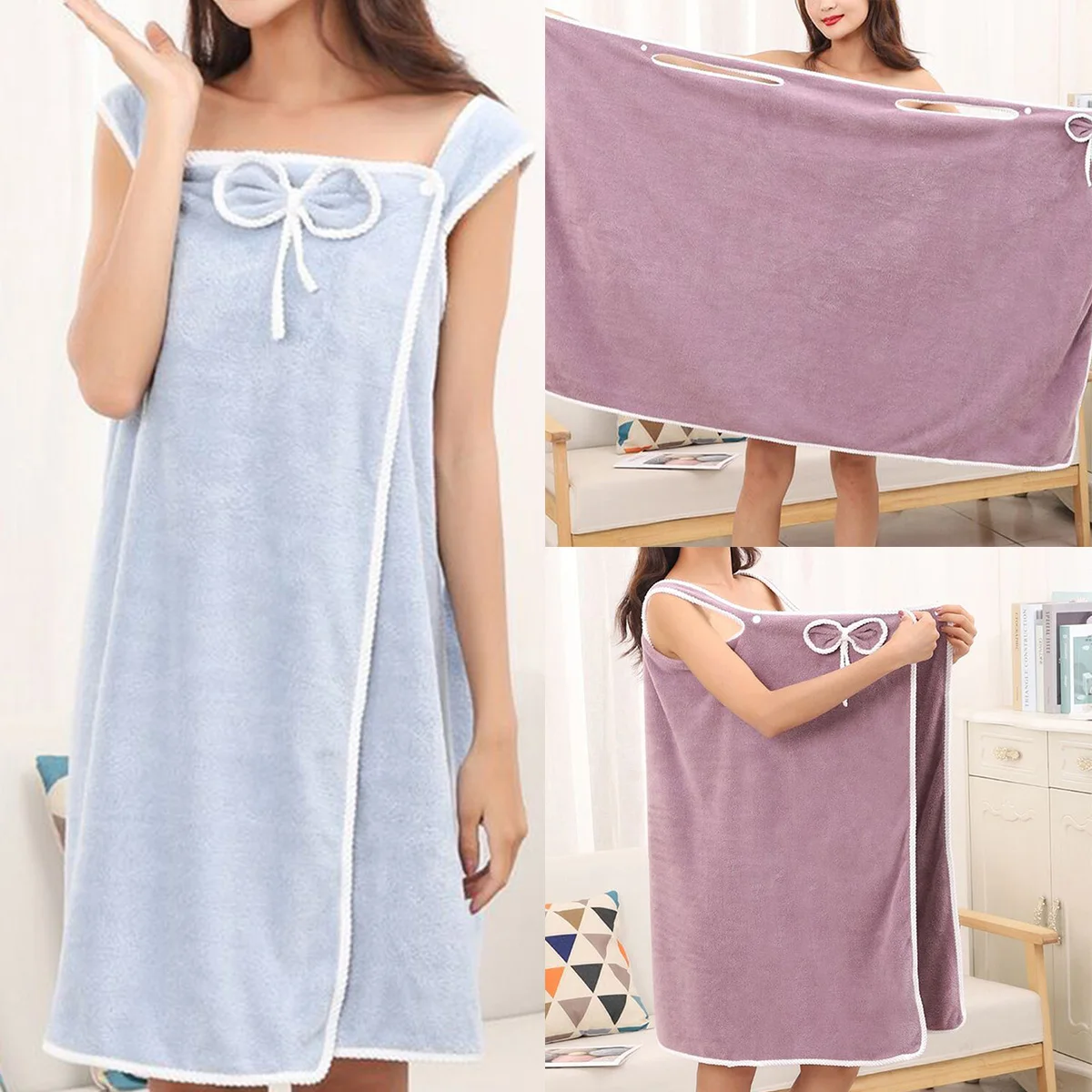 Vrouwen Fleece Absorberende Rok Draagbare Badjas Dames Sling Badhanddoek Wrap Jurk Strand Spa Sauna Douche Gewaad Badkamer