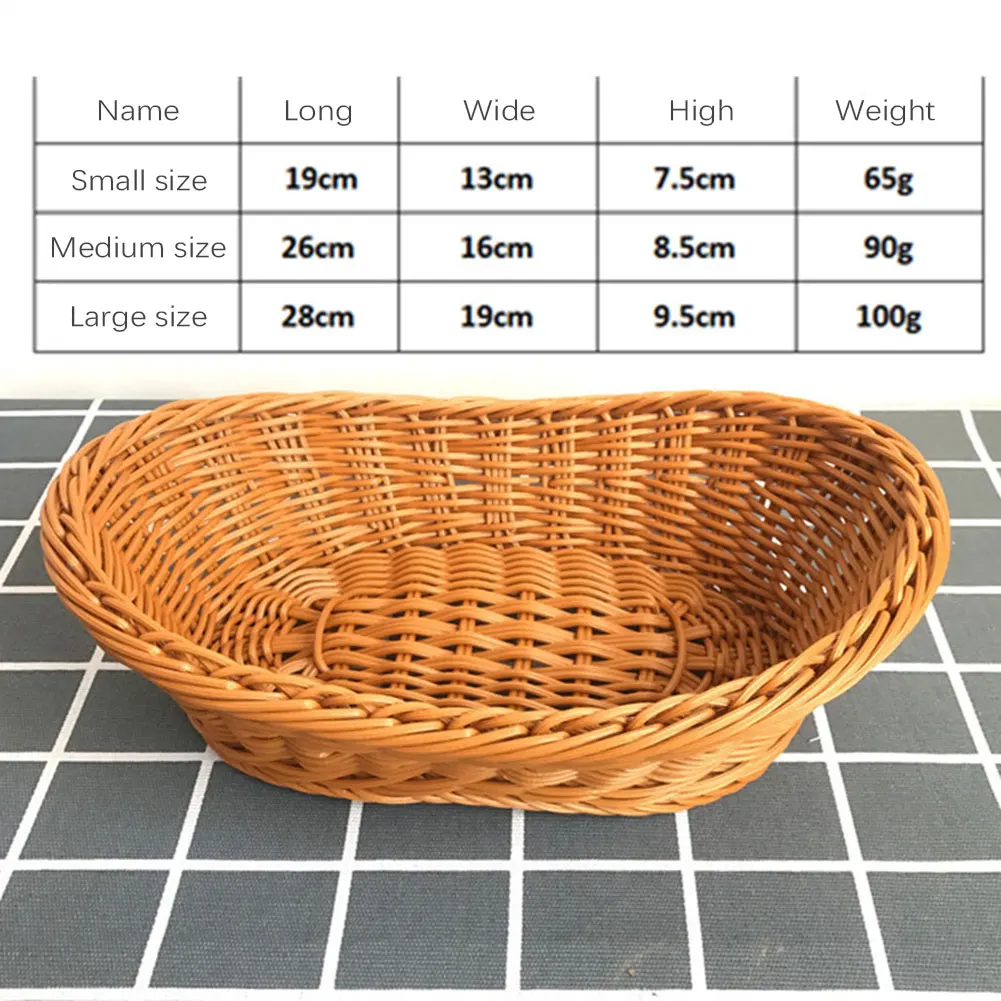 Handwoven Rattan Wicker Bread Basket Food Fruit Tea Snack Tray Picnic Cosmetic Storage Box Kitchen Supplies Household Tools
