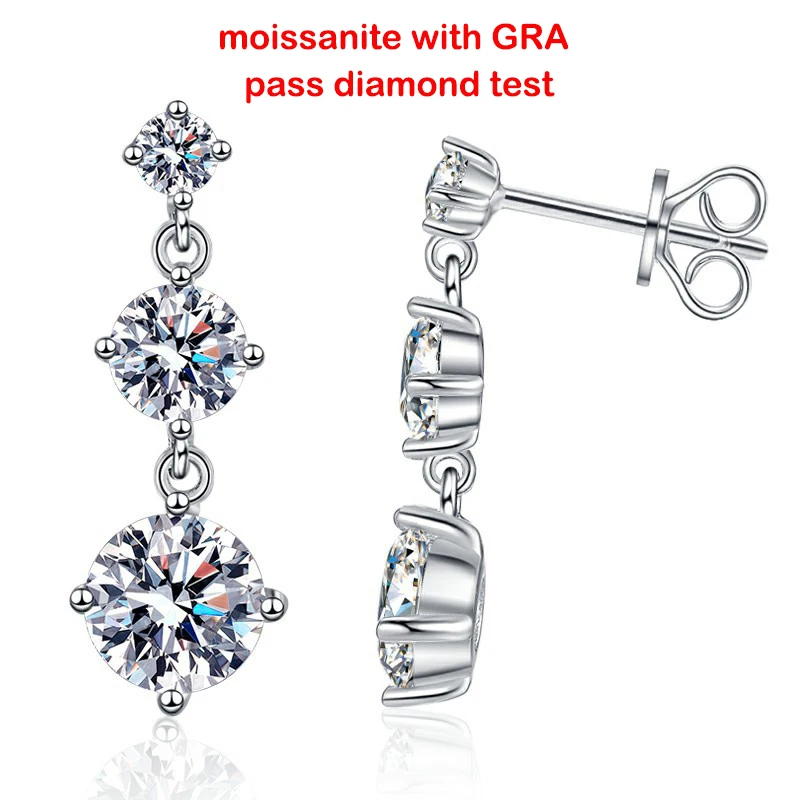 Moissanite drop earrings 3.2CT VVS1 925 silver long tassel design