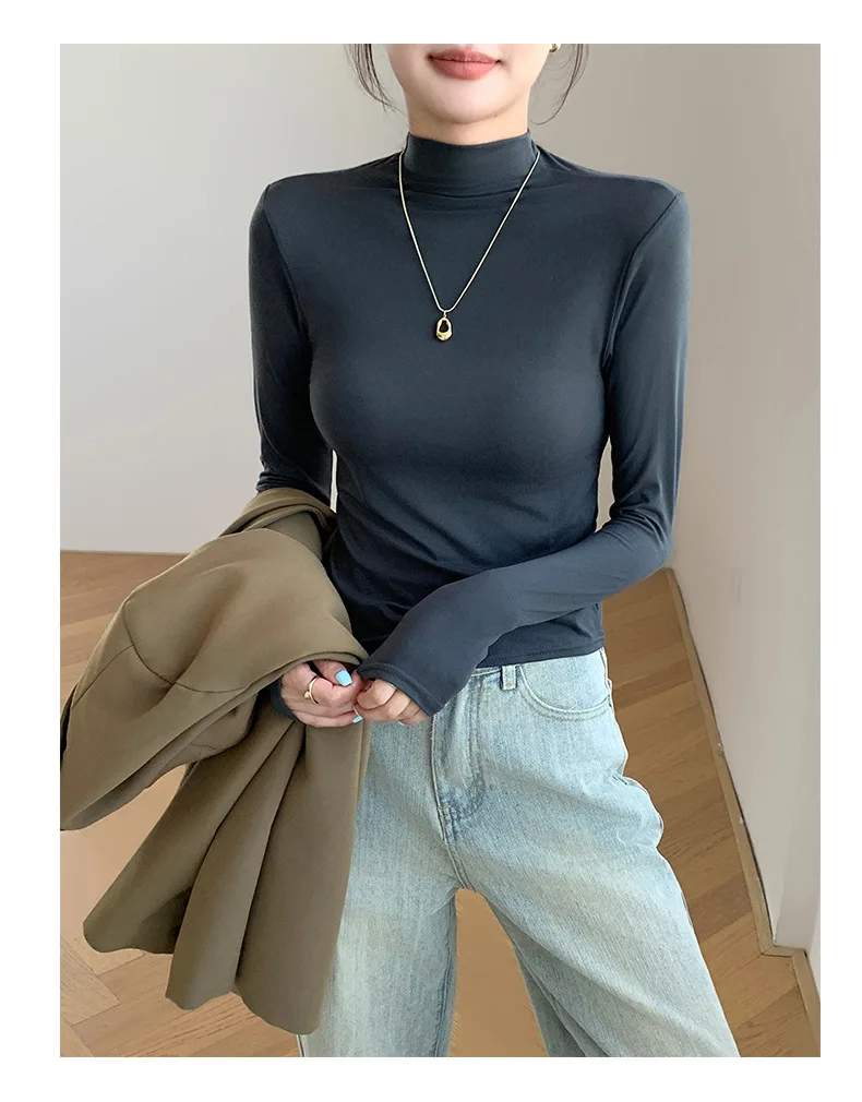 Women Fashion Korean Solid Long Sleeve Innerwear Bottming - Uniqwear