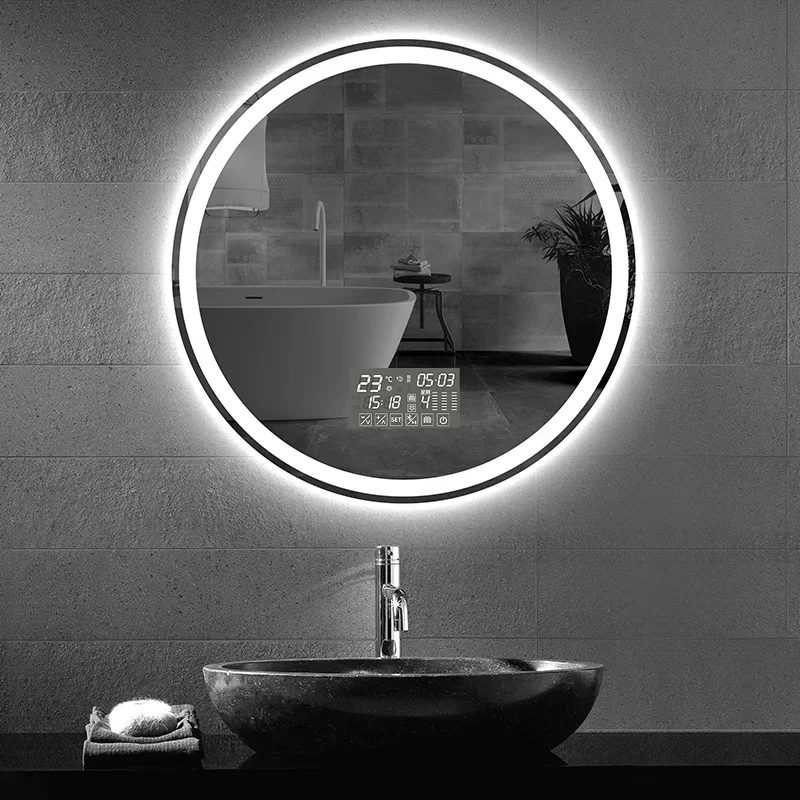 70CM Round Smart Hotel Bedroom Defogging Decorative Mirror 3 Color Adjustable Backlight With LED Bathroom