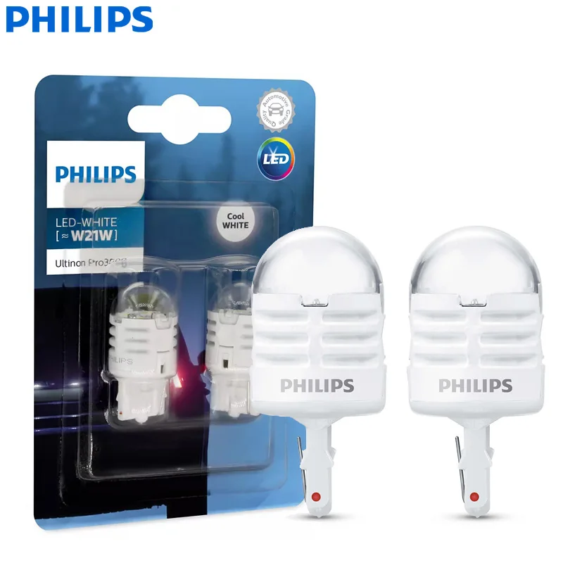 Philips LED Ultinon Pro3000 W21W T20 12V 6000K White Turn Signal Lamps