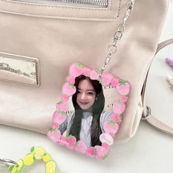 Porta tessere in acrilico da 3 pollici con portachiavi a cuore, porta badge identificativo per studenti, custodie per carte da ragazza, ciondolo per borsa