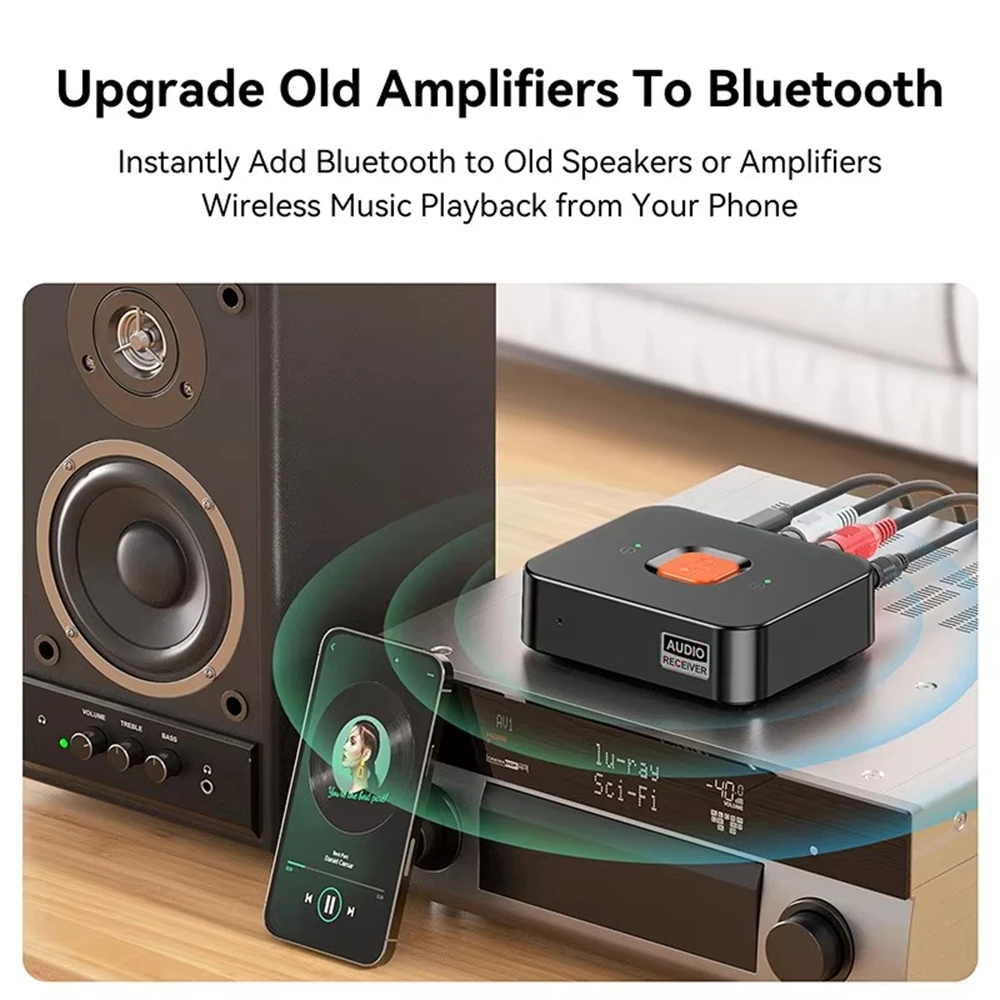 블루투스 6.0 수신기 3.5mm AUX 잭 RCA 무선 어댑터 내장 마이크 홈 스피커/앰프용 스테레오 음악 무선 어댑터