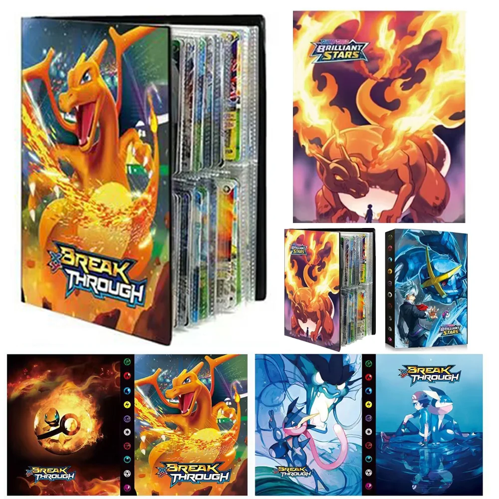240PCS Cartoon Album Card Book Pokemones Gengar Charmander Map Letters Holder Binder Cartoon VMAX GX EX Game Collection Folder