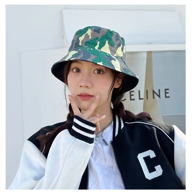 Bucket Hat Cotton Multicolor Camouflage Female's Casual Fashion Shade Fisherman Hat Travel Hiking Picnic Fishing Hat Foldable fuzzy bucket hat