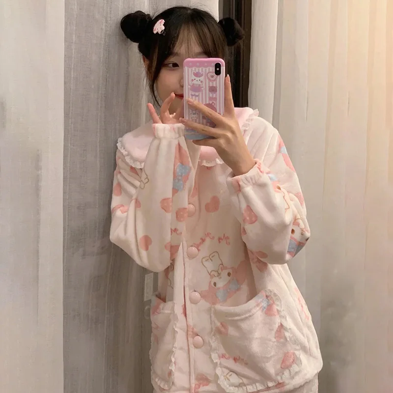 Sanrio My Melody Fluffy Pajamas Pj Pants Y2k Kawaii Cartoon Casual Cute  Pink Sleepwear Women Home Pyjama Pants Female Trouser