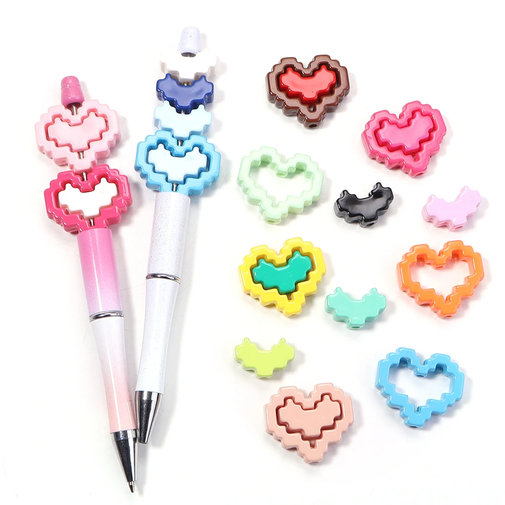 10pcs 다채로운 픽셀 하트 아크릴 비즈 투톤 사랑 모양 비즈 쥬얼리 만들기위한 느슨한 스페이서 비즈 DIY 목걸이 팔찌