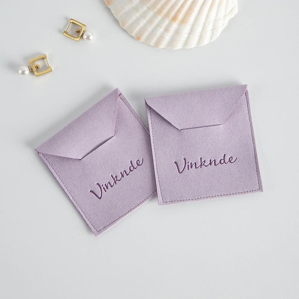 100Pcs/Lot Light Purple Envelope Jewelry Bag Microfiber Gift Pouch Box Insert Accessories Velvet Sude Flannel Jewellery Storage