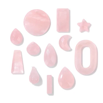 2pcs Natural Pink Rose Crystal Quartz Stone Pendant Star Heart Waterdrop Square Shape Pendant for Jewelry Making DIY Necklace 1
